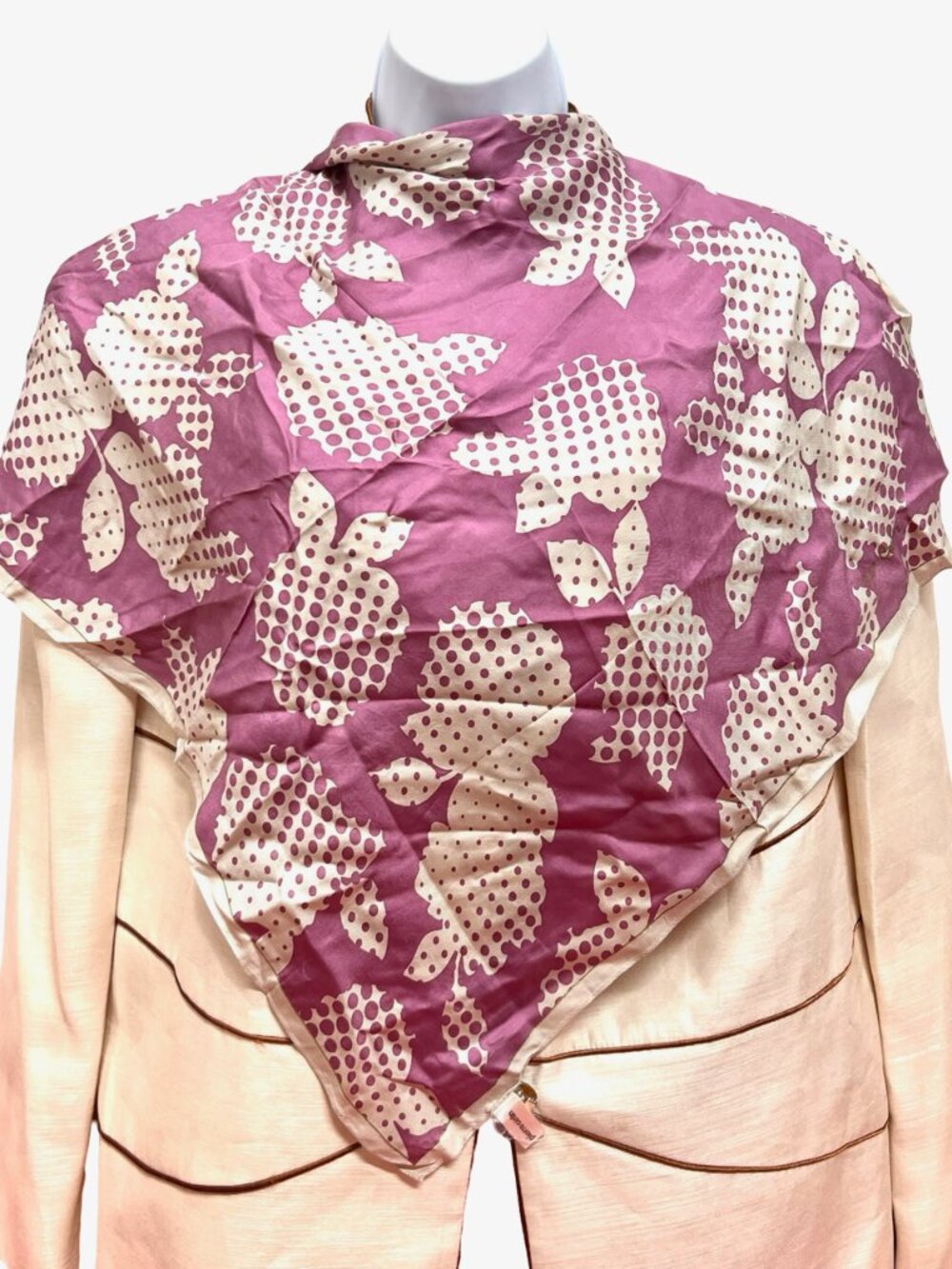 Vintage Pierre Cardin Paris  100% silk satin scarf 23" lavender silver  dot(70